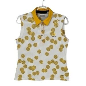Annika by Cutter & Buck Womens Golf Polo Sleeveless Yellow White M Sporty Resort